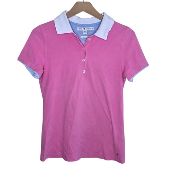 Tommy Hilfiger | Y2K Pink Short Sleeve Slim Fit Polo White Collar Size Small - Picture 1 of 6